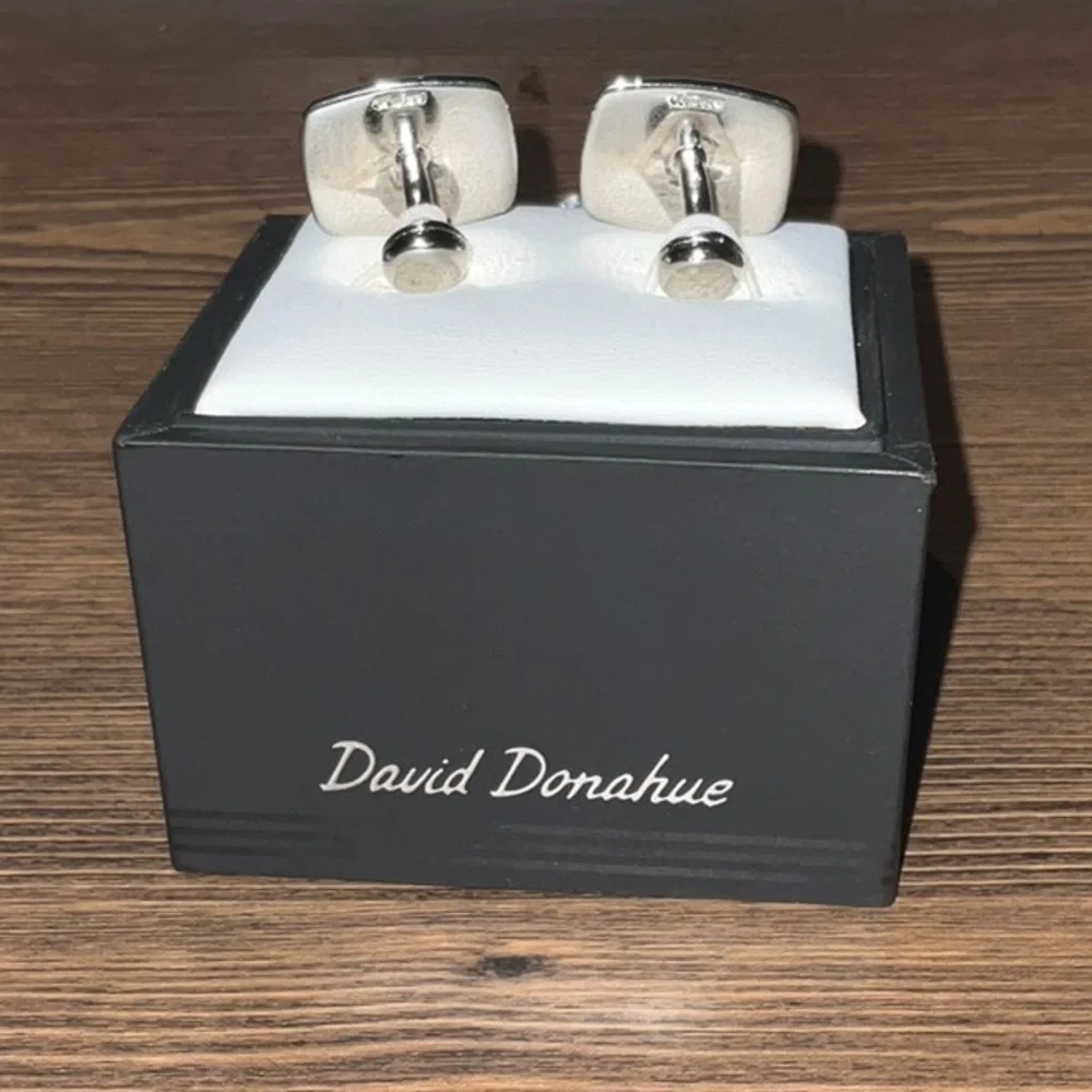 New David Donahue Black and Silver Geometric Cuff Links